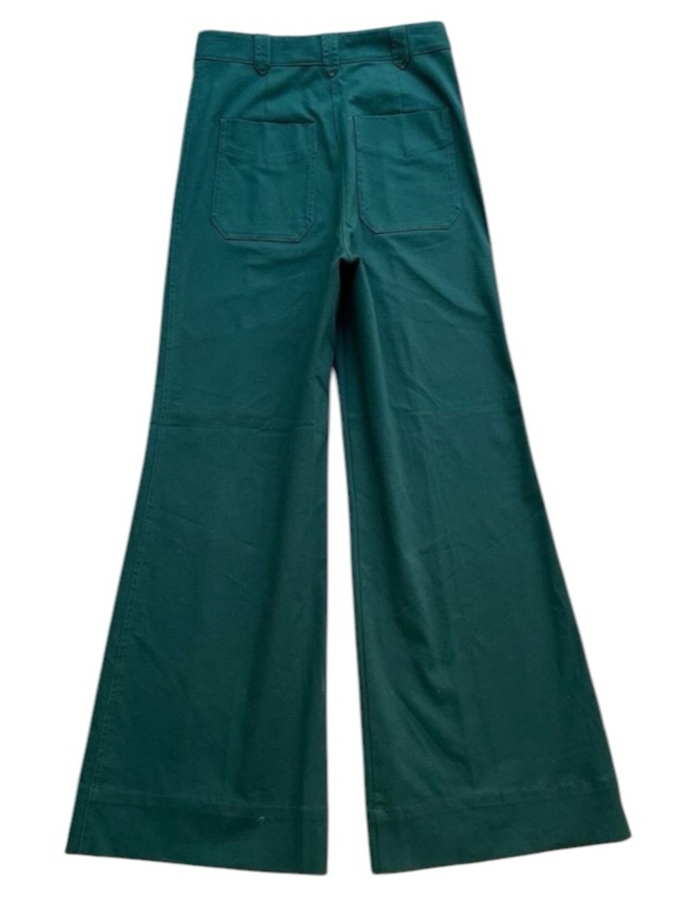 Anthropologie High Rise Wide Leg Flared Pants 1970's Deep Teal Green Sz 0 Cotton - Picture 4 of 12
